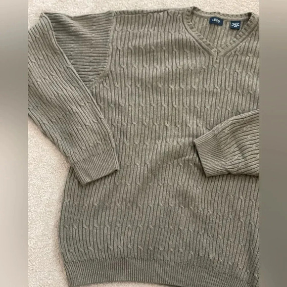 IZOD MUTED OLIVE GREEN V NECK CABLE KNIT SWEATER SIZE XXL - Picture 10 of 11